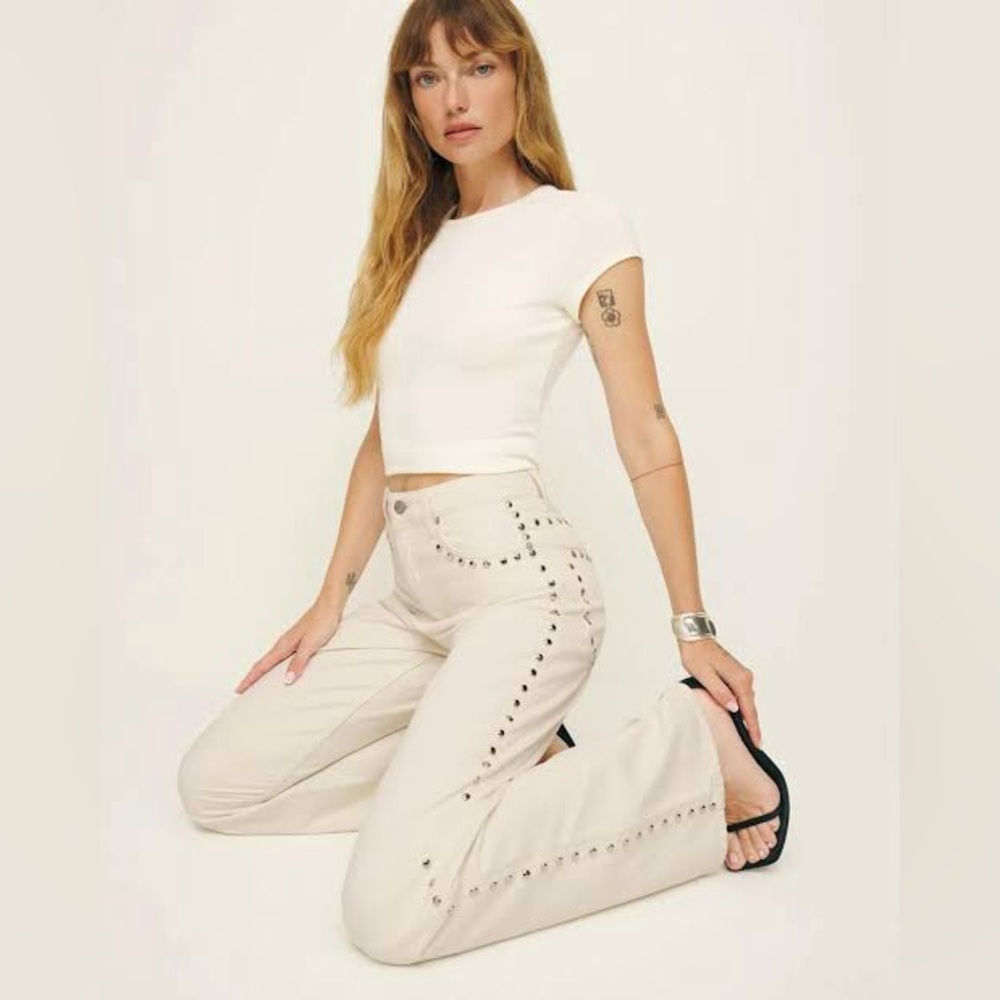 reformation Cary studded jeans in fior di latte - size 28